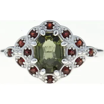 Prsten My Moldavite Stříbrný prsten s vltavínem a granáty 3039-199 60 mm