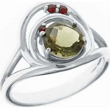 Prsten My Moldavite Stříbrný prsten s vltavínem a granáty 285G-1561 53 mm