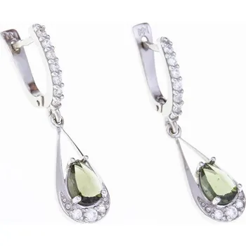 Náušnice My Moldavite Stříbrné náušnice s vltavíny a zirkony 2010-1