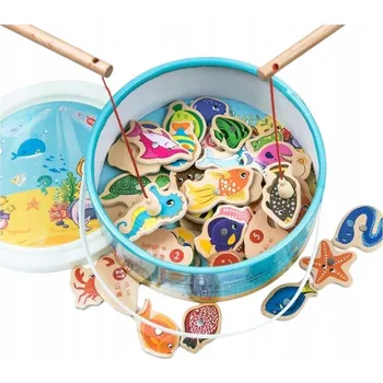 Dřevěná hračka Hra Rybaření Rybiček MAGNET STAVEBNICE DŘEVĚNÉ PUZZLE 2 PRUTY DOVEDNOSTNÍ XL