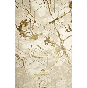 Koberec KOBEREC MODERNÍ MĚKKÝ LESKLÝ ZLATÝ BÉŽOVÝ VZHLED MRAMORU LINIE ELISA 80x150 cm