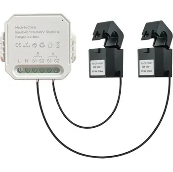 vypínač WiFi chytrý měřič energie Tuya Smart Life 80 A AC 110–240 V se 2 kanály a klešťovým monitorem pro solární výrobu a spotřebu