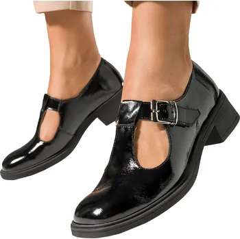 Dámské polobotky Černé kožené lakované polobotky s výřezy, POLSKÝ VÝROBEK, velikost 40