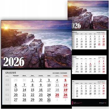 Kalendář Třídílný kalendář s krajinami – kouzelné výhledy, rok 2026, RŮZNÉ VZORY