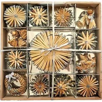 Vánoční dekorace Flexio Sláměné dekorace stříbrný glitr