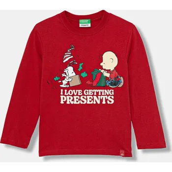 Dětské bavlněné tričko s dlouhým rukávem United Colors of Benetton 3ATNC10RK.G.Seasonal červená 33X, vel. 160