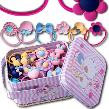 Ozdoba do vlasů Sada 40ks barevných gumiček do vlasů pro holčičky, mix vzorů, baleno v kovovém obalu