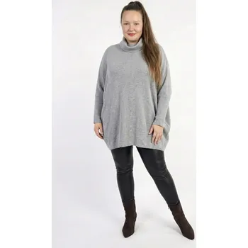 Dámský svetr Plussize svetr netopýří střih šedý Velikost: UNI: M-3XL