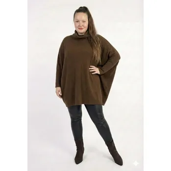 Dámský svetr Plussize svetr netopýří střih čokoládově hnědý Velikost: UNI: M-3XL