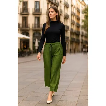 Dámské kalhoty Dámské plisované volné kalhoty 911-101 - zelené