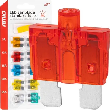 Autoelektrika sada plochých pojistek s LED indikací a pinzetou (sada 11 ks)