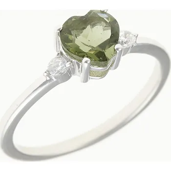 Prsten My Moldavite Stříbrný prsten s vltavínem a zirkony - srdce 150Z-14595 60.5 mm