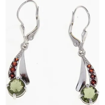 Náušnice My Moldavite Stříbrné náušnice s vltavíny a granáty 400G