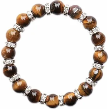 Drahý kámen Tygří oko náramek korálky a třpytivé aplikace obvod cca 16 až 21 cm