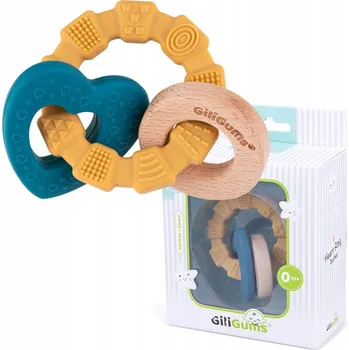 Hračka pro kojence Kousátko Kroužek SRDCE Dřevo Silikon GiliGums