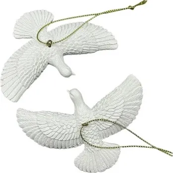 Vánoční dekorace Vánoční ozdoby hrdličky 9 cm x 6 cm bílé 2 ks