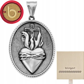 Přívěsek Pánský oválný přívěsek se SRDCEM Ježíše KŘÍŽ OCEL 316L