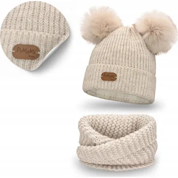 Čepice PaMaMi Dívčí zimní souprava, béžová: Čepice s Bambule a nákrčník
