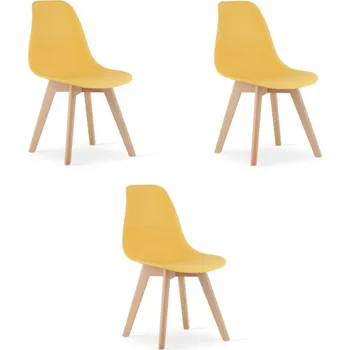 Jídelní židle Set tří jídelních židlí KITO hořčičné / naturální nohy (3 ks)