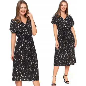 Dámské šaty Šaty Moraj černé midi viskózové rovné XXL krátký rukáv výstřih do V