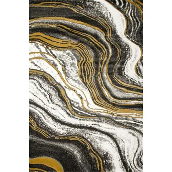 Koberec MĚKKÝ KOBEREC S VYSOKÝM VLASEM VZHLED MRAMORU/BETONU ŠEDO-ŽLUTÝ AMELIA 140x190 cm