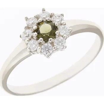Prsten My Moldavite Stříbrný prsten s vltavínem a zirkony 3071-12637 56 mm