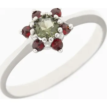 Prsten My Moldavite Stříbrný prsten s vltavínem a granáty 3007-3264 54 mm