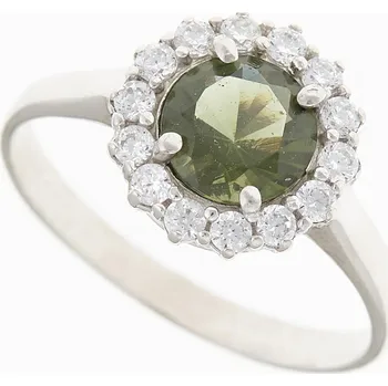 Prsten My Moldavite Stříbrný prsten s vltavínem a zirkony 3073-4880 61 mm
