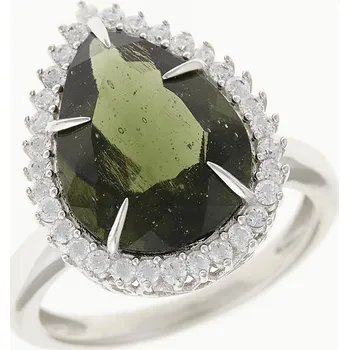 Prsten My Moldavite Stříbrný prsten s vltavínem a zirkony 5-12751 57.5 mm