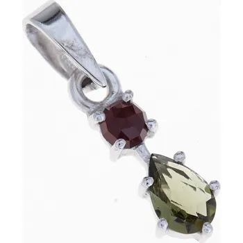 Přívěsek My Moldavite Stříbrný přívěsek s vltavínem a granátem 5538-2-435