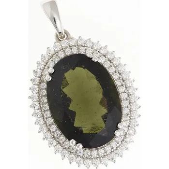Přívěsek My Moldavite Stříbrný přívěsek s vltavínem a zirkony P020-12775