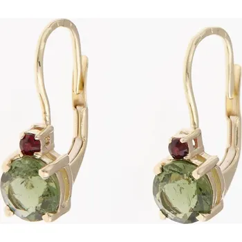 Náušnice My Moldavite Zlaté náušnice s vltavíny a granáty AUVG2085-4