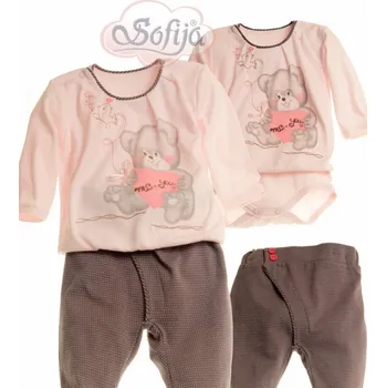 Kojenecký body SOFIJA komplet Szarusia BODY růžové, kalhoty šedé vel. 80cm