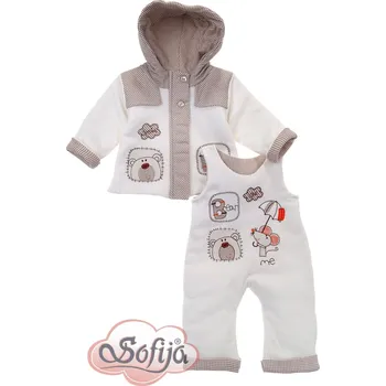 Kojenecké oblečení SOFIJA Komplet WESELINEK Kabátek a kalhoty s laclem zimní Krémové vel. 68cm