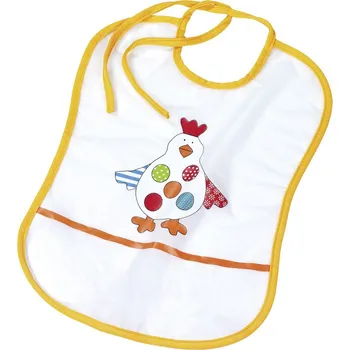 Bryndák FASHY BABY Dětský bryndák SLEPIČKA 100% PEVA Fólie mléčný, žlutý lem