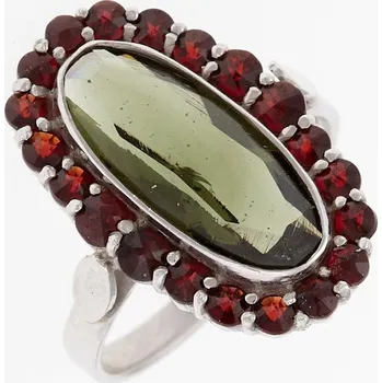 Prsten My Moldavite Stříbrný prsten s vltavínem a granáty 007-5361 55 mm