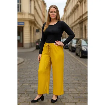 Dámské kalhoty Dámské plisované volné kalhoty 911-101 - žluté-Sale