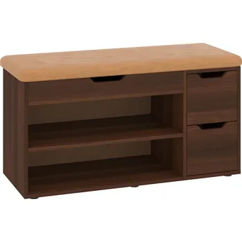 Botník Slevadoma Botník B-07 se sedákem Barva: ořech - tmavý, Materiál: koženka - bronz