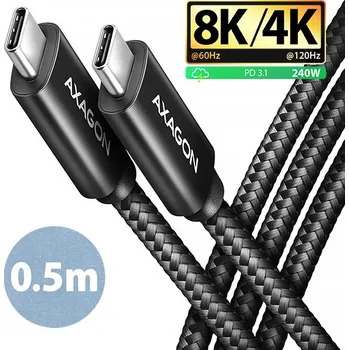 Kabel do PC AXAGON BUCM4X-CM05AB NewGEN+ kabel USB-C <-> USB-C, 0.5m, USB4 Gen 3×2, PD 240W 5A, 8K HD, ALU, oplet, černý