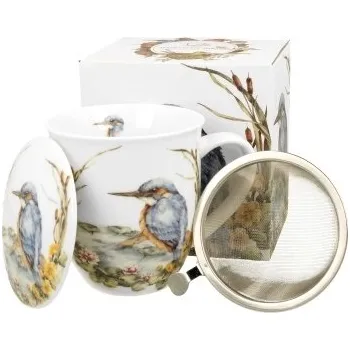 Porcelánový hrnek s čajovým sítkem Bird's World COMMON KINGFISHER