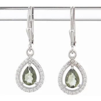 Náušnice My Moldavite Stříbrné náušnice s vltavíny a zirkony ER04