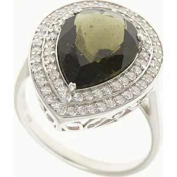 Prsten My Moldavite Stříbrný prsten s vltavínem a zirkony 1-12744 58 mm
