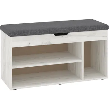 Botník Slevadoma Botník B-08 se sedákem Barva: dub kraft - bílý, Materiál: tkanina - savannah tmavě šedá