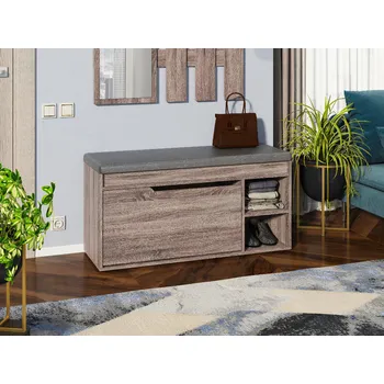 Botník Slevadoma Botník B-04A se sedákem Barva: wenge, Materiál: koženka - šedá