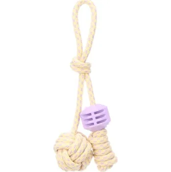 Hračka pro psa Hračka FLAMINGO polyester - Joanie přetahovadlo provaz s míčem fialové 36x13,5x8cm (300g)