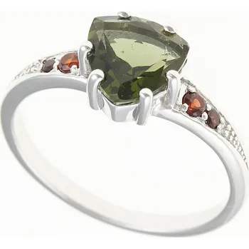 Prsten My Moldavite Stříbrný prsten s vltavínem a granáty 283G-14126 58 mm
