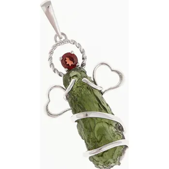 Přívěsek My Moldavite Stříbrný přívěsek s přírodním vltavínem a granátem - anděl 7296-10242