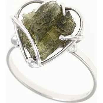 Prsten My Moldavite Stříbrný prsten s přírodním vltavínem - srdce 008-15162 55 mm