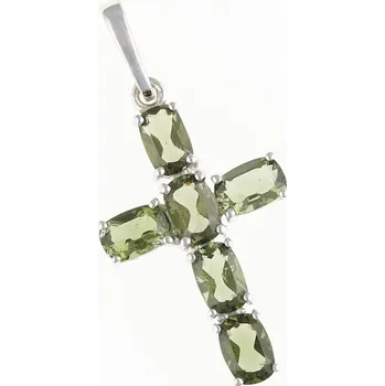 Přívěsek My Moldavite Stříbrný přívěsek s vltavíny - kříž 145-14029