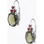 My Moldavite Stříbrné náušnice s vltavíny a granáty 024G